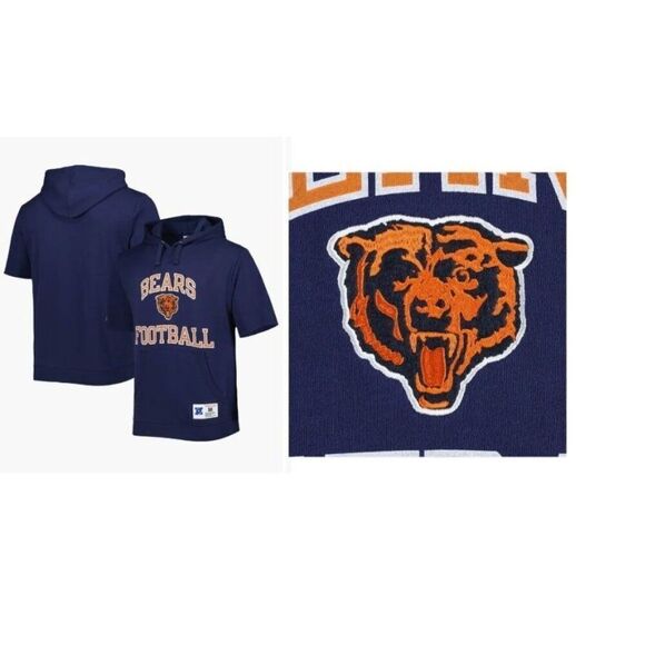 Mitchell & Ness Men’s Navy Chicago Bears Washed Short Sleeve Pullover Hoodie, Sz